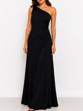Vintage Talbots Black One Shoulder Ruched waist rayon jersey Maxi Evening Gown